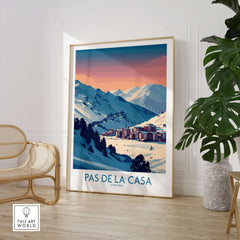 Pas de la Casa Andorra Poster | Pyrenees Ski Resort Wall Art showcasing snowy mountains and ski resort scenery.