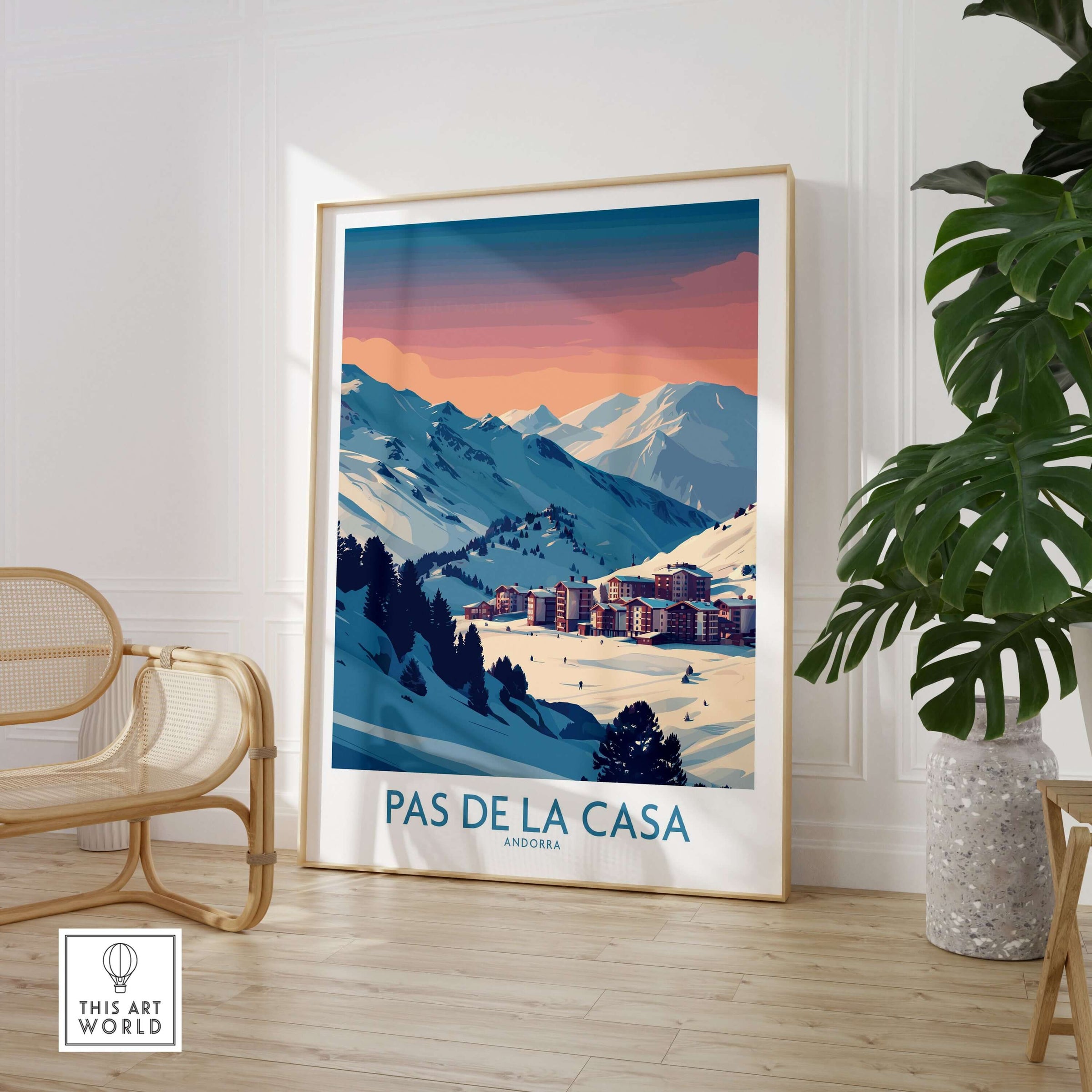 Pas de la Casa Andorra Poster | Pyrenees Ski Resort Wall Art showcasing snowy mountains and ski resort scenery.