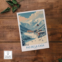 Pas de la Casa Andorra Ski Resort Art Print | Pyrenees Cable Car Poster showcasing scenic mountains and ski village.