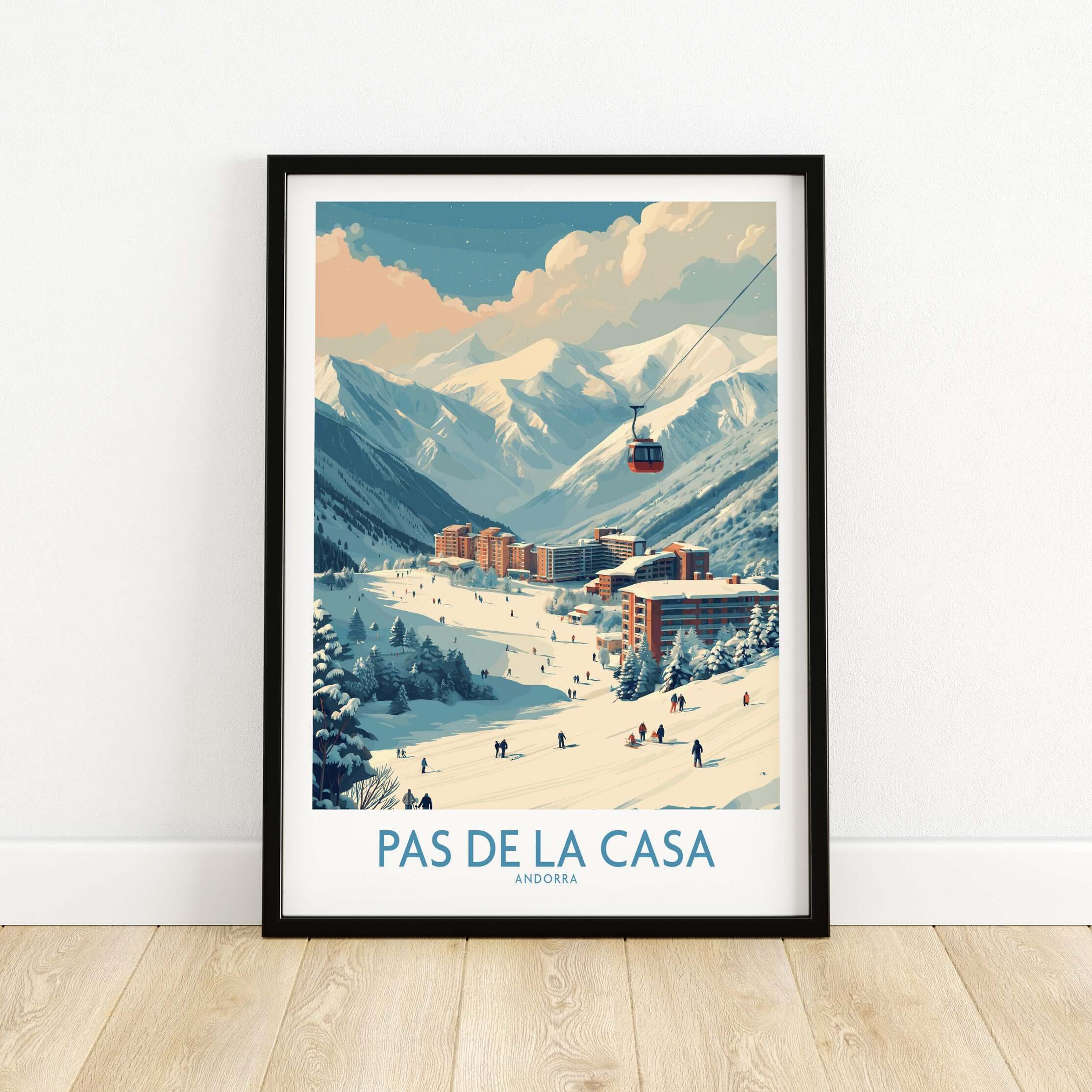Pas de la Casa Andorra Ski Resort Art Print | Pyrenees Cable Car Poster featuring scenic mountains and ski lifts.