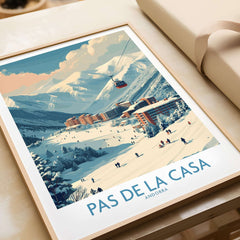Pas de la Casa Andorra Ski Resort Art Print | Pyrenees Cable Car Poster featuring a scenic mountain landscape and cable car.