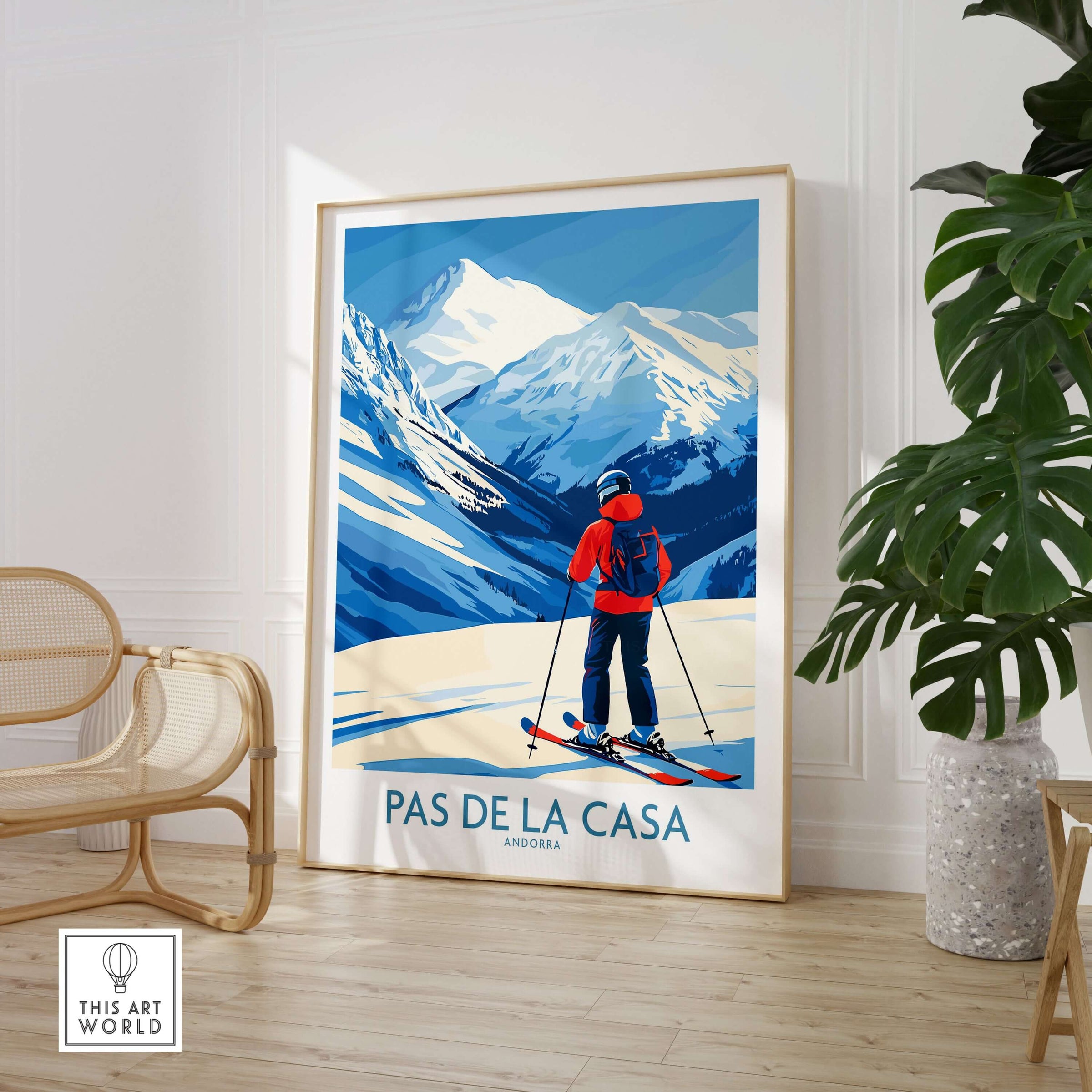 Pas de la Casa Andorra Print | Pyrenees Skiing Poster showcasing skiing in the scenic Pyrenees mountains.