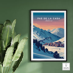 Pas de la Casa Wall Art | Andorra Travel Print featuring a scenic mountain view and charming ski village.