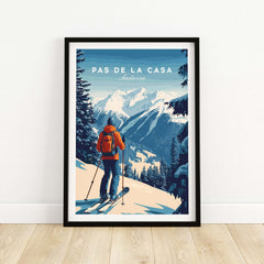 Pas de la Casa Poster Grandvalira Ski Print | Snow and Ski Wall Decor featuring a skier in the mountains.