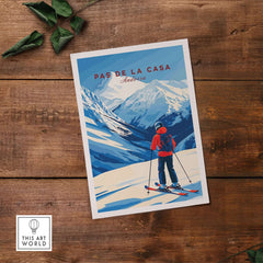 Pas de la Casa Grandvalira Ski Print | Winter Sports Wall Decor featuring a skier in a beautiful mountain landscape.