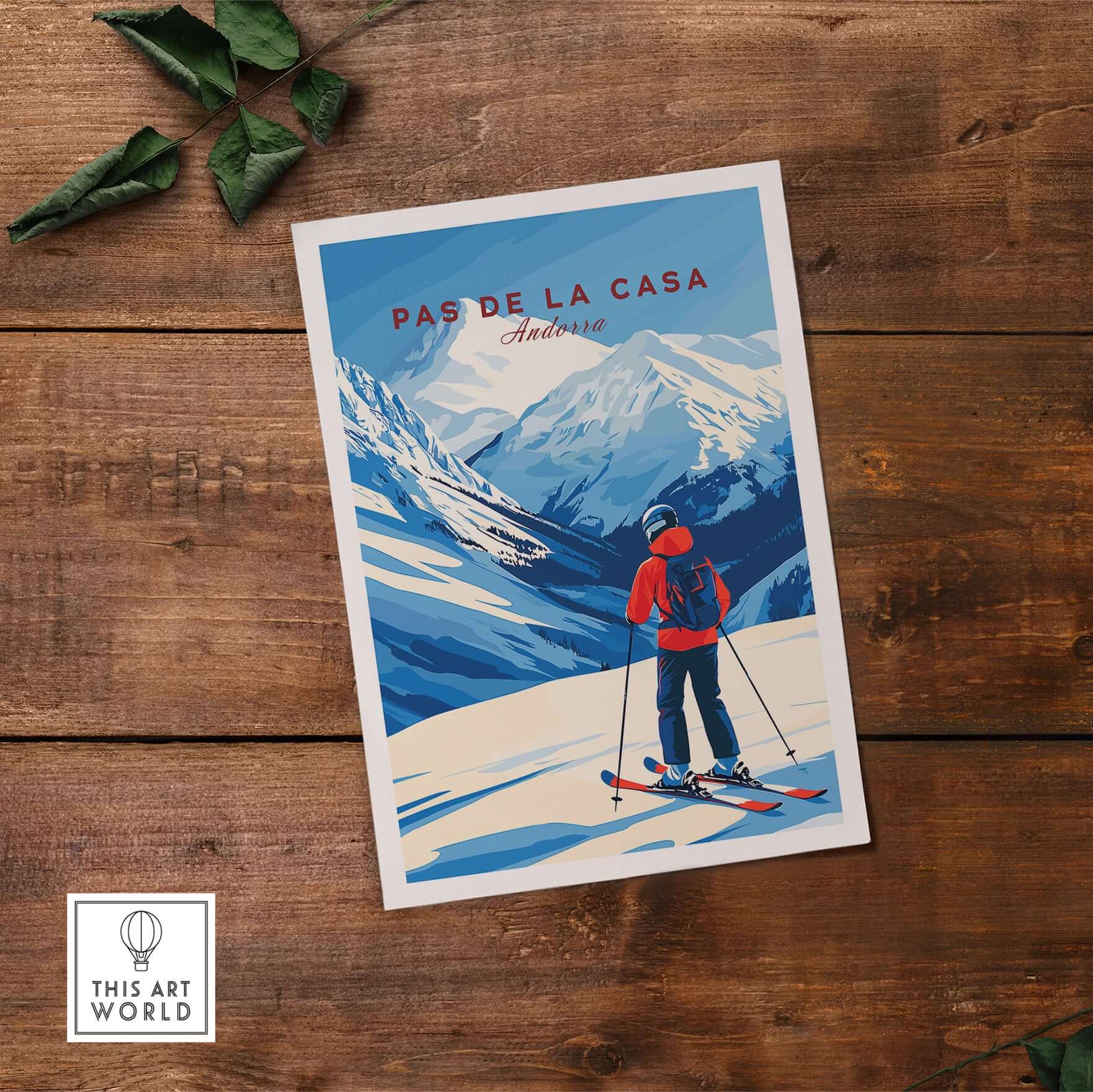 Pas de la Casa Grandvalira Ski Print | Winter Sports Wall Decor featuring a skier in a beautiful mountain landscape.