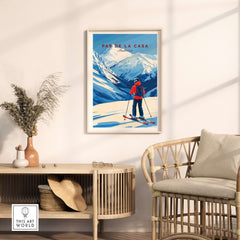 Pas de la Casa Grandvalira Ski Print | Winter Sports Wall Decor displayed in a stylish living room setting.