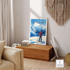 Pas de la Casa Grandvalira Ski Print | Winter Sports Wall Decor displayed in cozy living room setting.