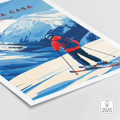 Pas de la Casa Grandvalira Ski Print | Winter Sports Wall Decor featuring a skier against a snowy mountain backdrop.