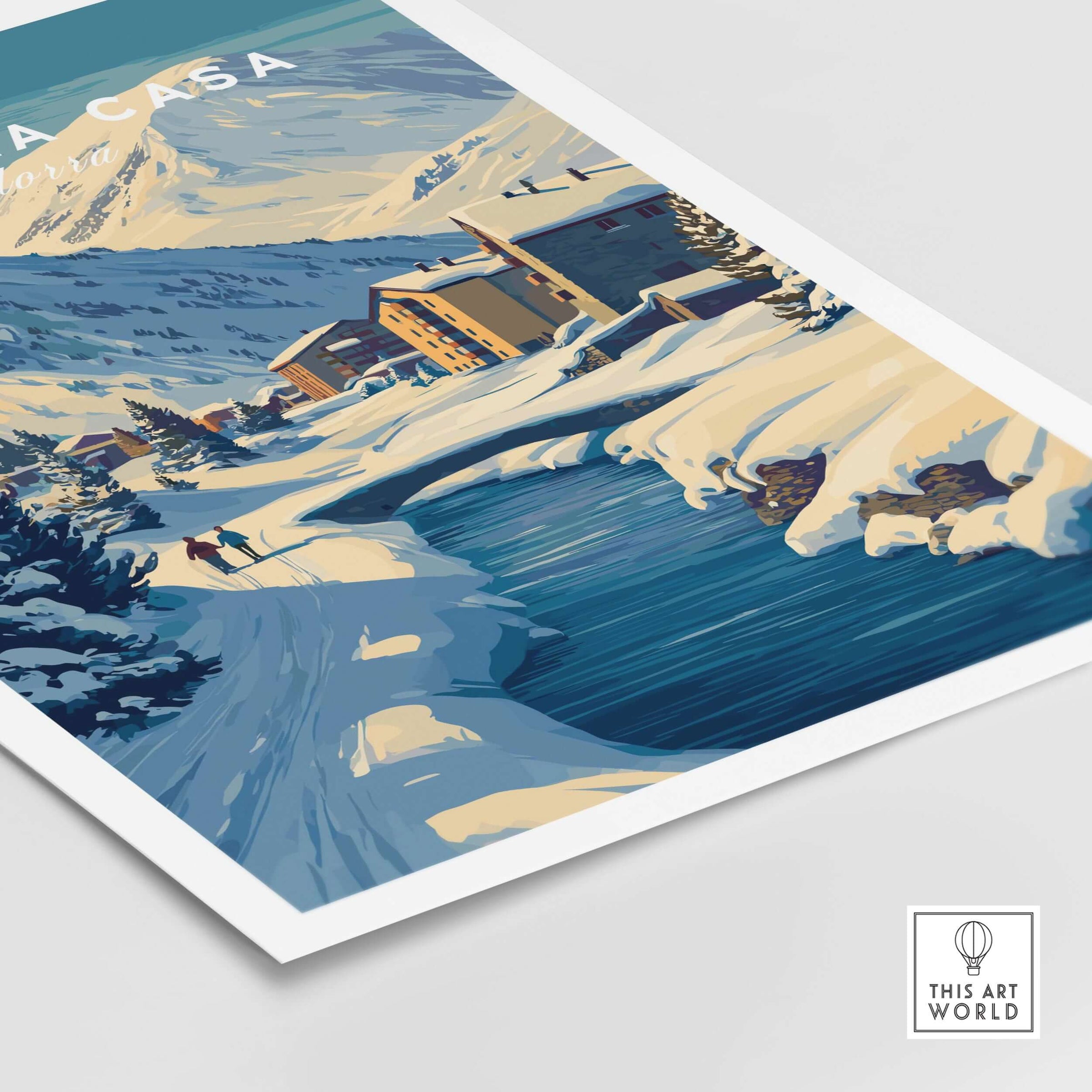 Pas de la Casa Pyrenees Ski Town View Print | Winter Landscape Home Decor features a scenic snowy landscape.