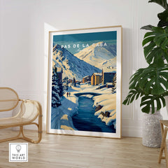 Pas de la Casa Pyrenees Ski Town View Print | Winter Landscape Home Decor showcasing a snowy landscape and ski town.