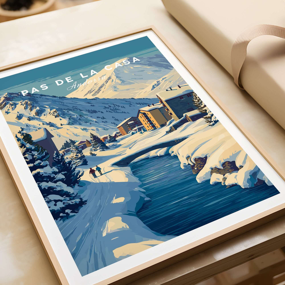 Pas de la Casa Pyrenees Ski Town View Print | Winter Landscape Home Decor showcasing a snowy mountain town.