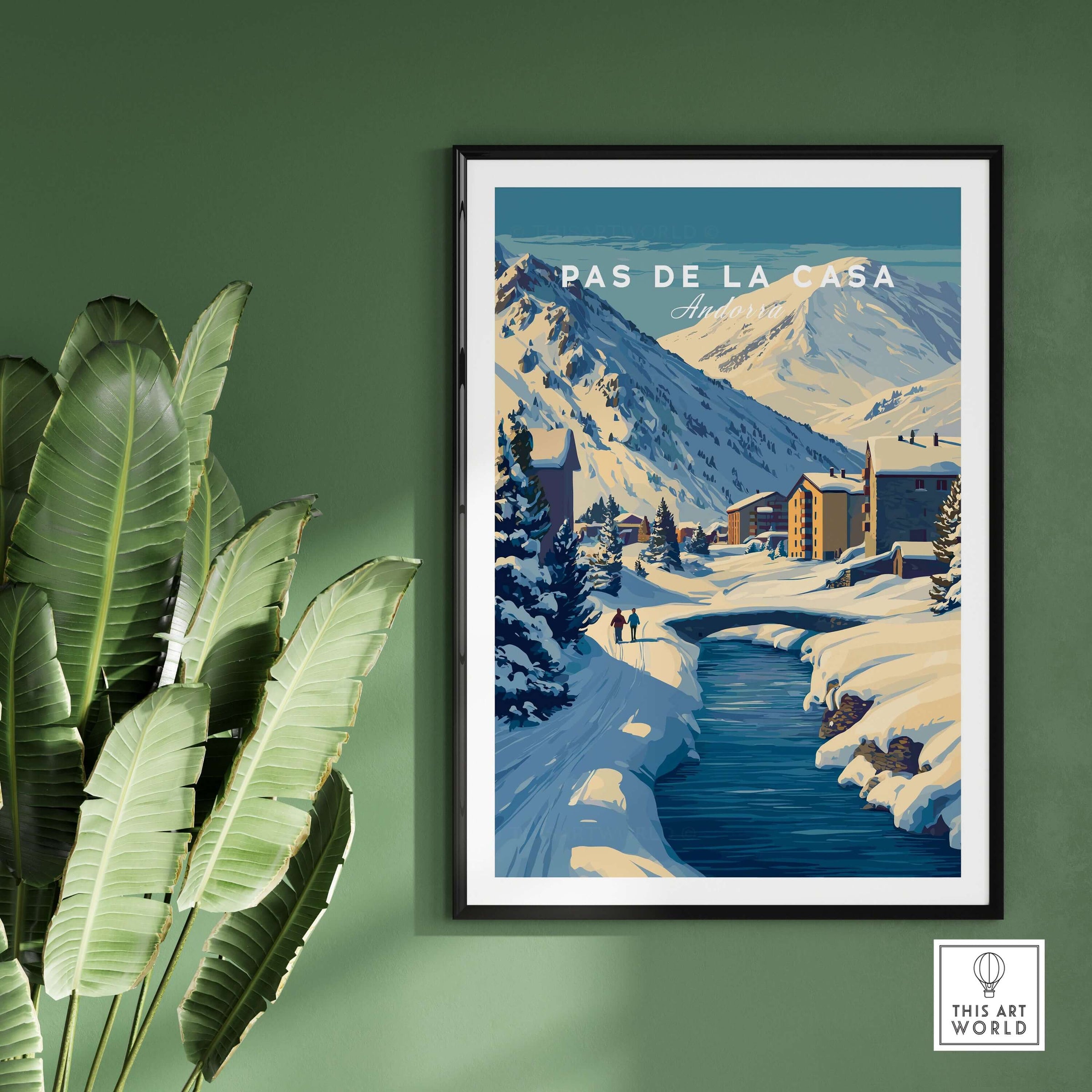 Pas de la Casa Pyrenees Ski Town View Print | Winter Landscape Home Decor showcasing snowy mountain scenery.