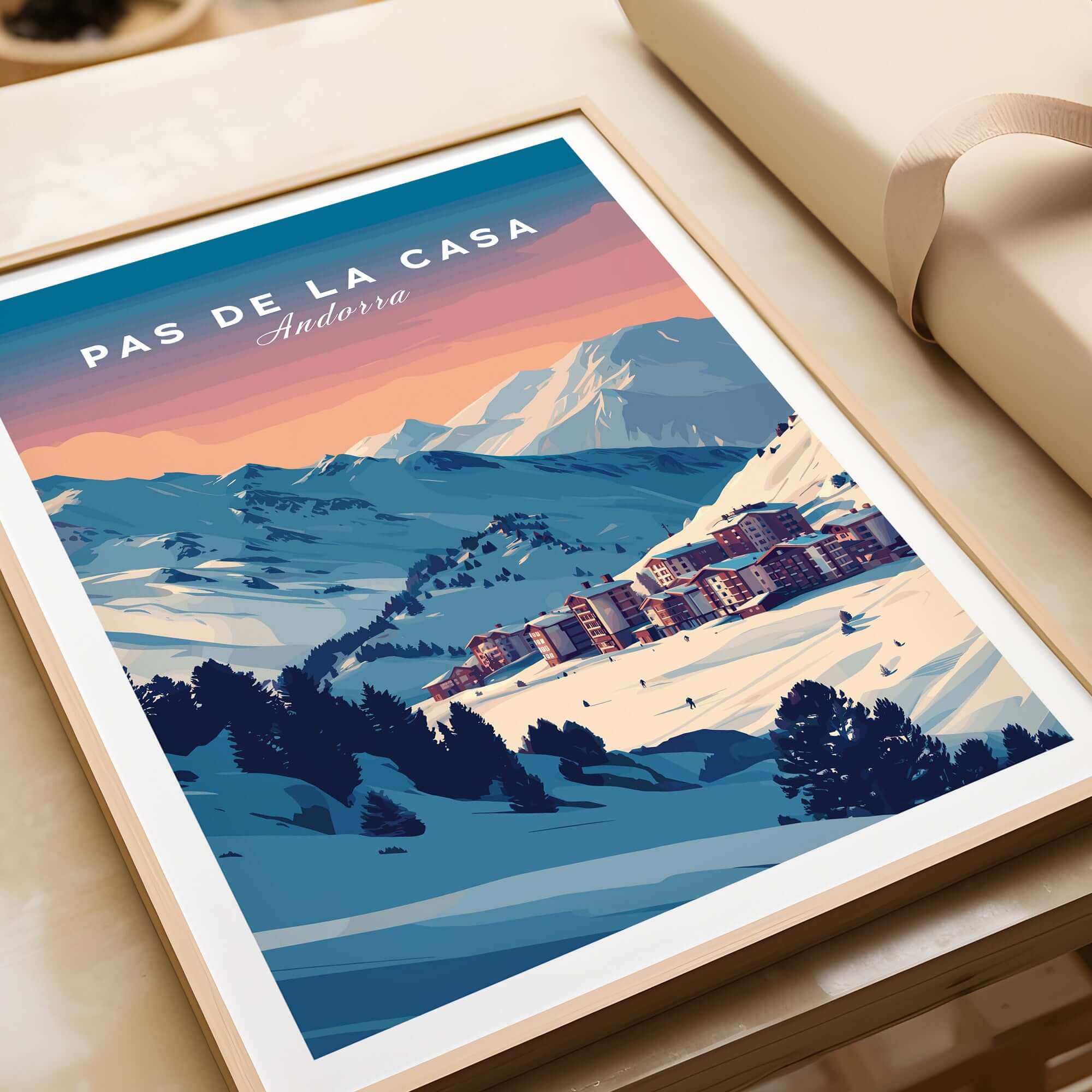 Pas de la Casa Wall Art | Andorra Travel Print showcasing a picturesque mountain view with ski resort.