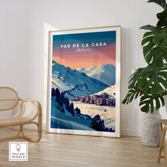 Pas de la Casa Wall Art | Andorra Travel Print featuring a vibrant mountain landscape.