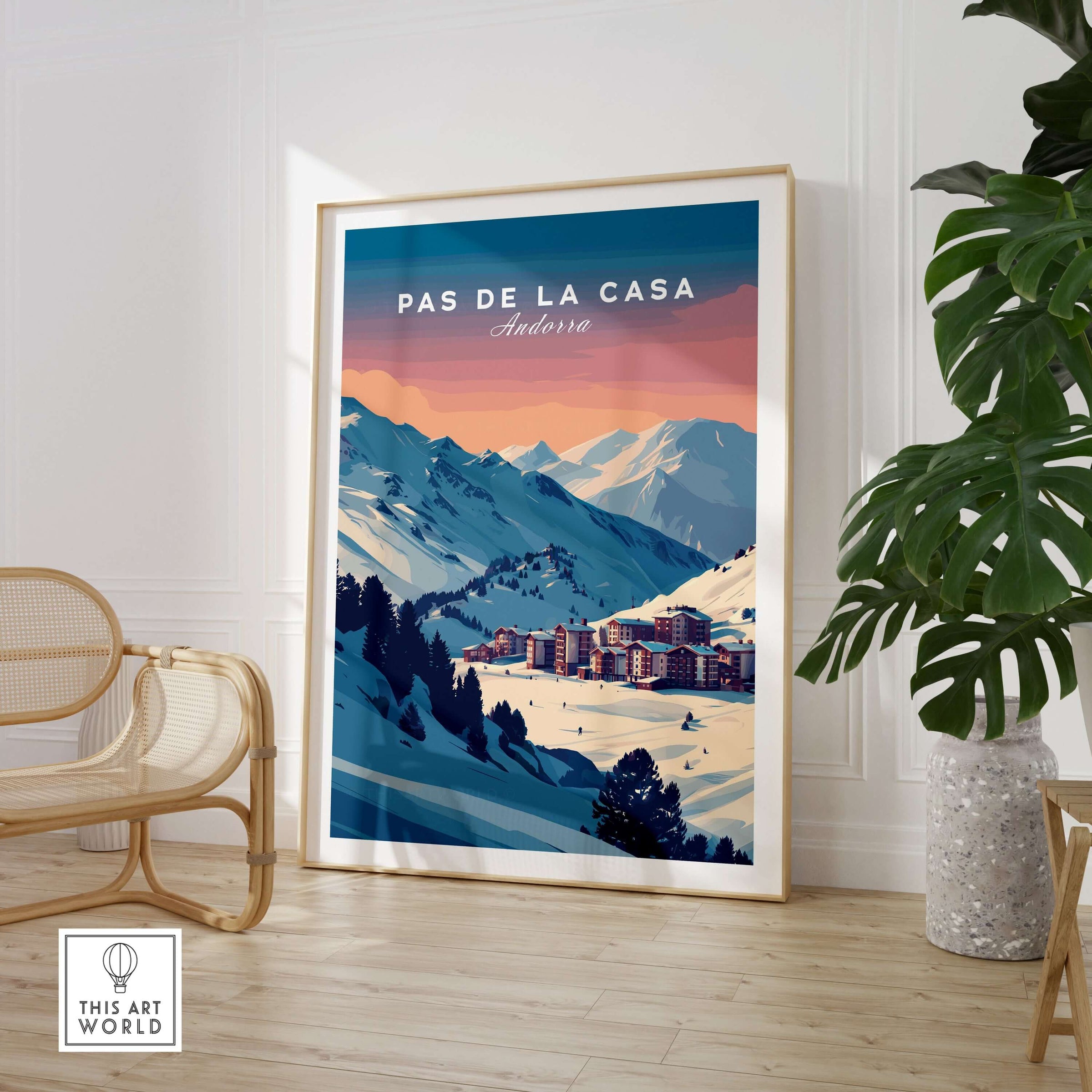 Pas de la Casa Wall Art | Andorra Travel Print featuring a vibrant mountain landscape.