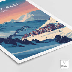 Pas de la Casa Wall Art | Andorra Travel Print featuring a vibrant mountain scene and charming ski resort.