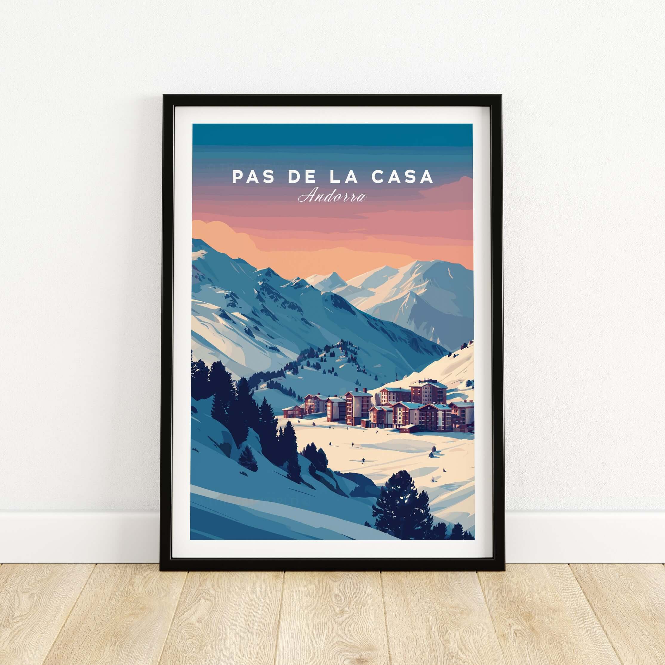 Pas de la Casa Wall Art | Andorra Travel Print showcasing mountains and ski resort scenery.