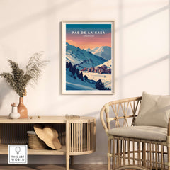 Pas de la Casa Wall Art | Andorra Travel Print showcasing mountain scenery and ski resort decor.
