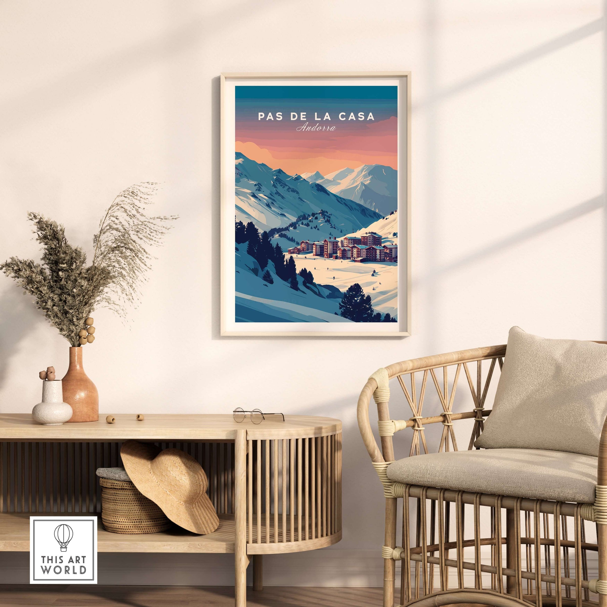 Pas de la Casa Wall Art | Andorra Travel Print showcasing mountain scenery and ski resort decor.