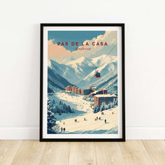 Pas de la Casa Winter Village and Slopes Print | Ski Wall Art featuring snowy slopes and mountains.
