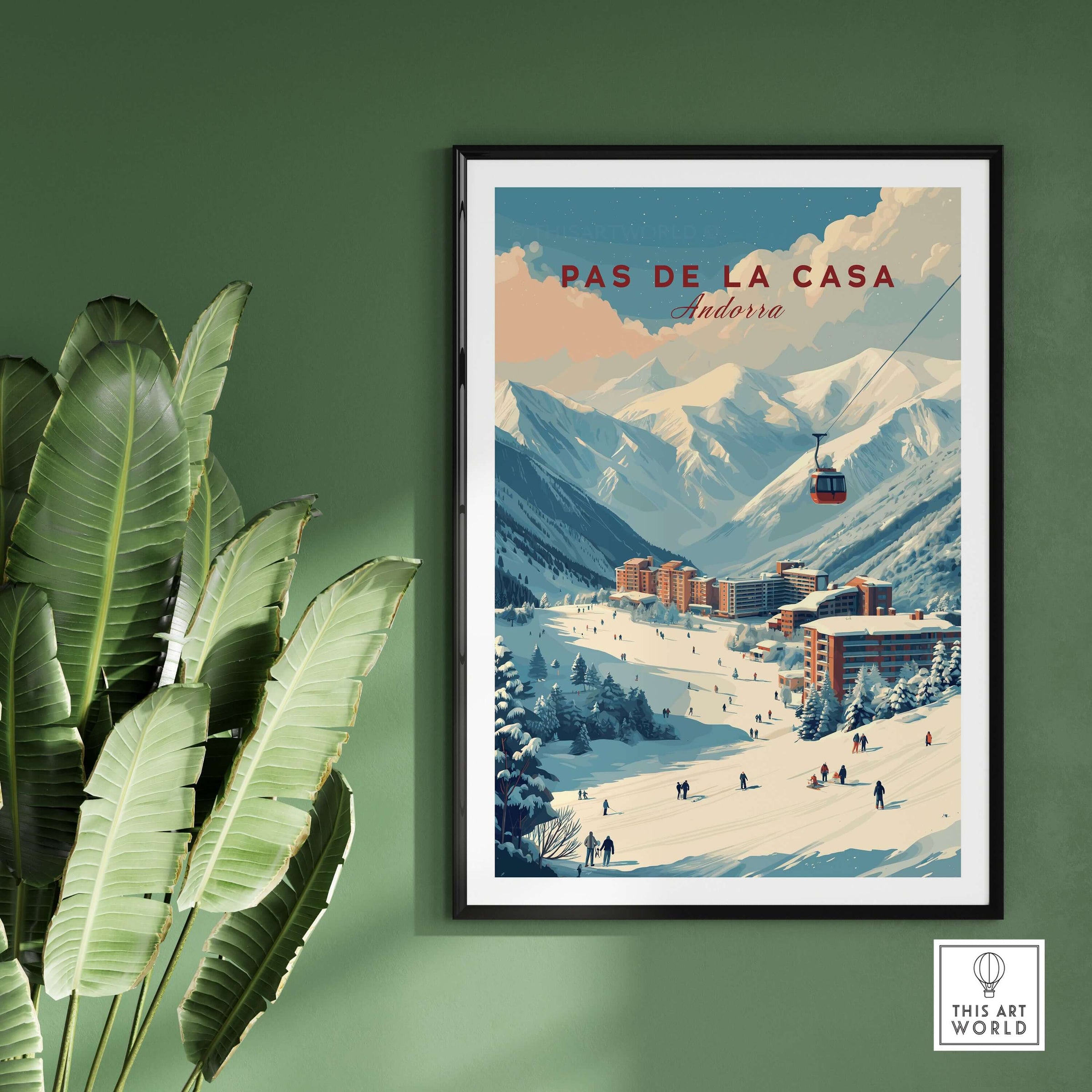 Pas de la Casa Winter Village and Slopes Print | Ski Wall Art featuring a scenic view of the Andorran mountains.