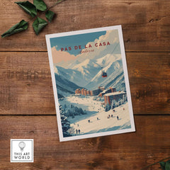 Pas de la Casa Winter Village and Slopes Print | Ski Wall Art featuring a scenic winter landscape and ski lift.