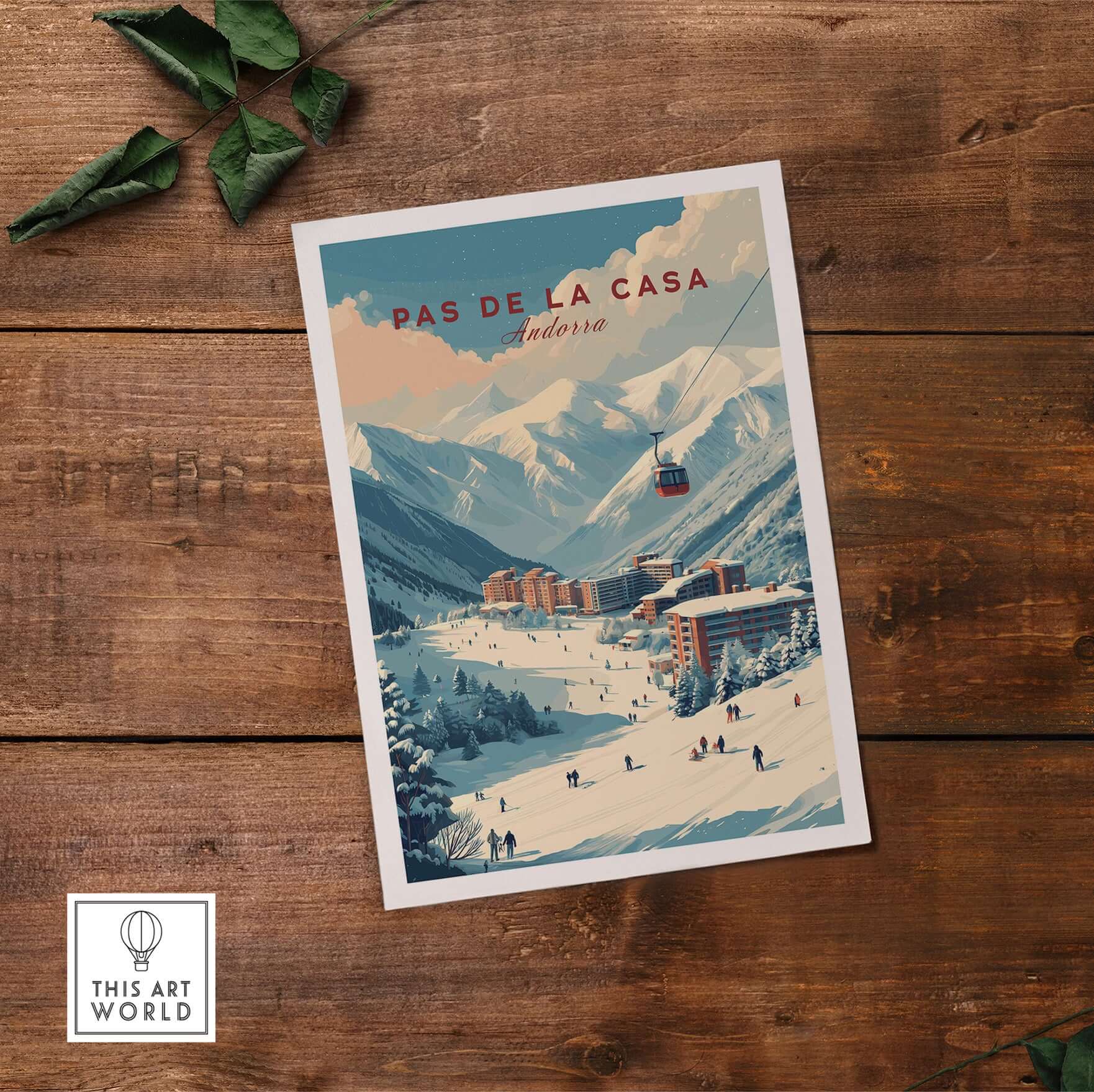 Pas de la Casa Winter Village and Slopes Print | Ski Wall Art featuring a scenic winter landscape and ski lift.