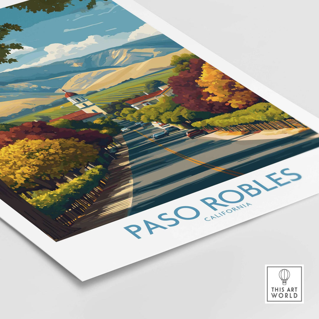 Paso Robles California Wine Country Art Print | Vineyard Travel Poster featuring a vibrant vineyard landscape.