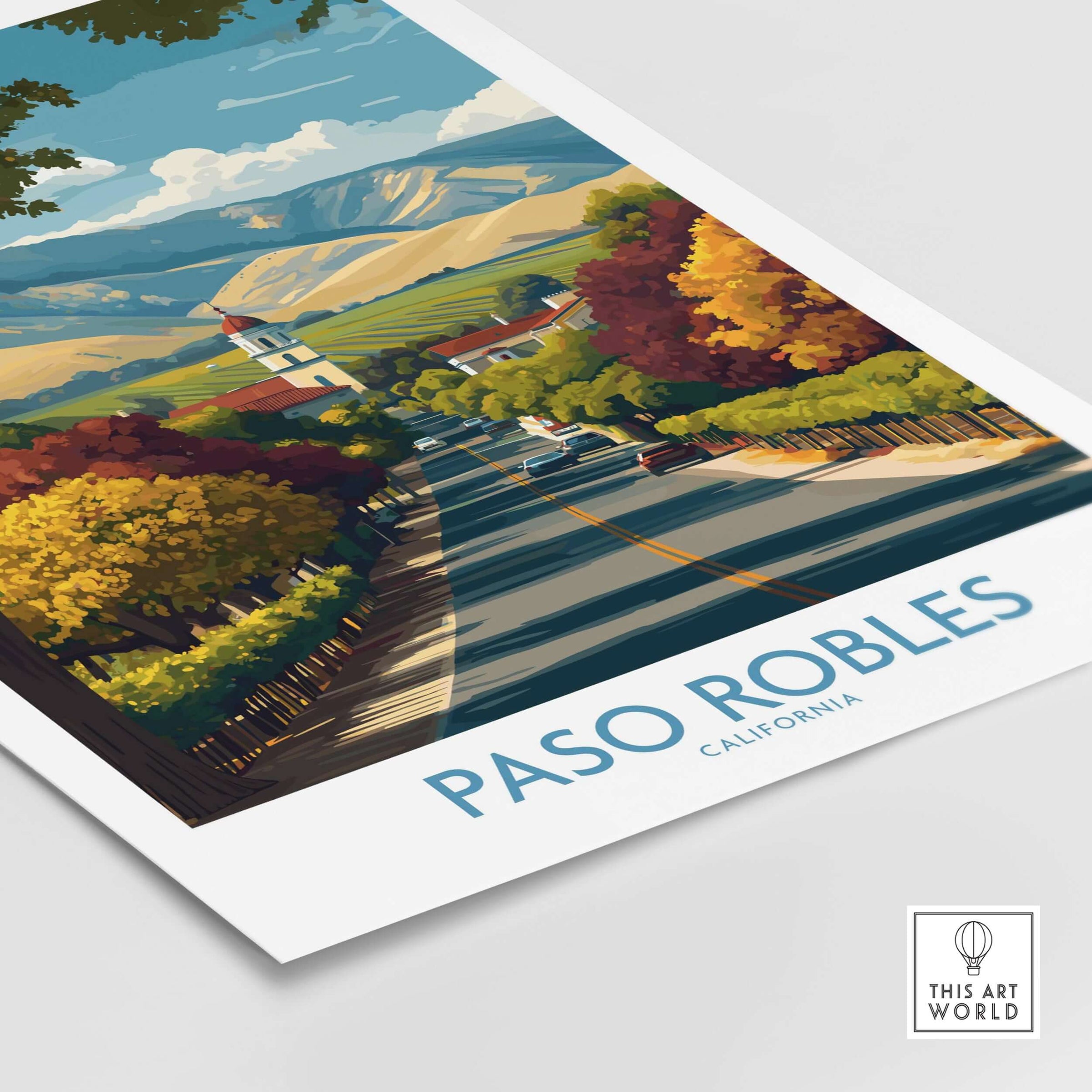 Paso Robles California Wine Country Art Print | Vineyard Travel Poster featuring vibrant vineyard scenery.