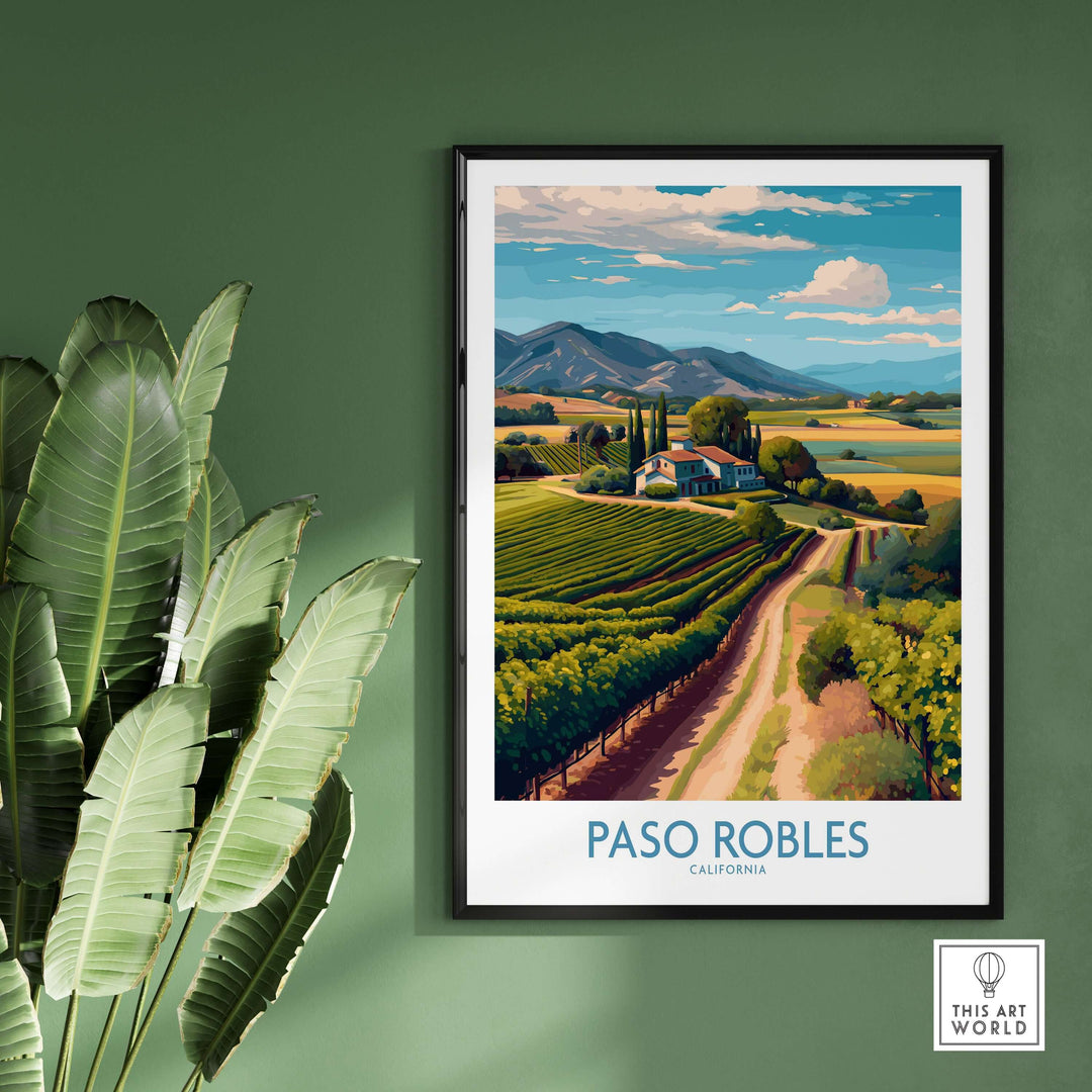 Paso Robles California Vineyard Art Print | Wine Region Landscape Poster featuring lush vineyards and scenic hills.