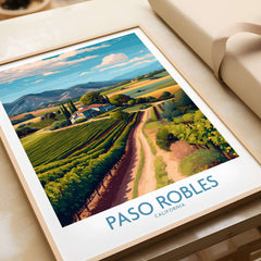 Paso Robles California Vineyard Art Print | Wine Region Landscape Poster showcasing lush grapevines and scenic hills.
