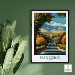Paso Robles California Wine Country Art Print | Vineyard Travel Poster showcasing vineyards and hills in vibrant colors.