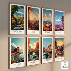 Paso Robles California Wine Country Art Print | Vineyard Travel Poster collection displayed on a wall.