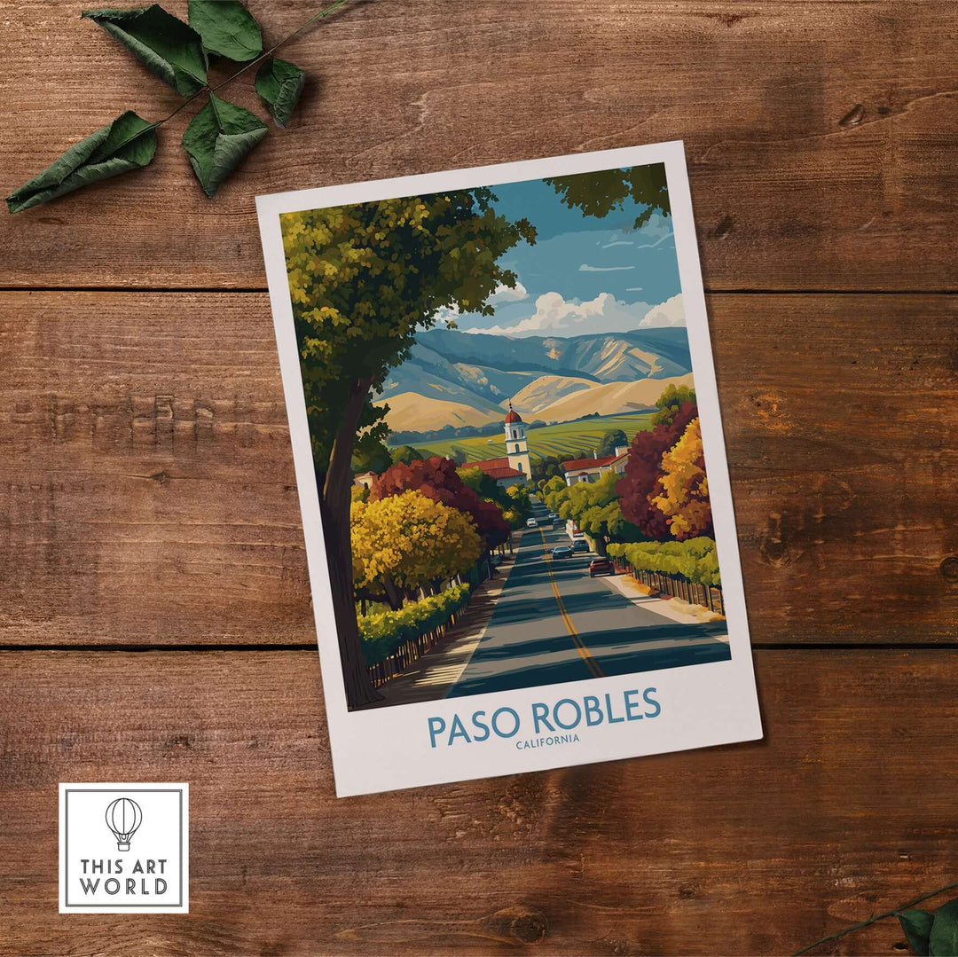 Paso Robles California Wine Country Art Print | Vineyard Travel Poster showcasing a scenic vineyard landscape.