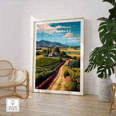Paso Robles Farmhouse and Vines Print | California Wine Lover Wall Art showcasing vineyards and farmhouse in California.