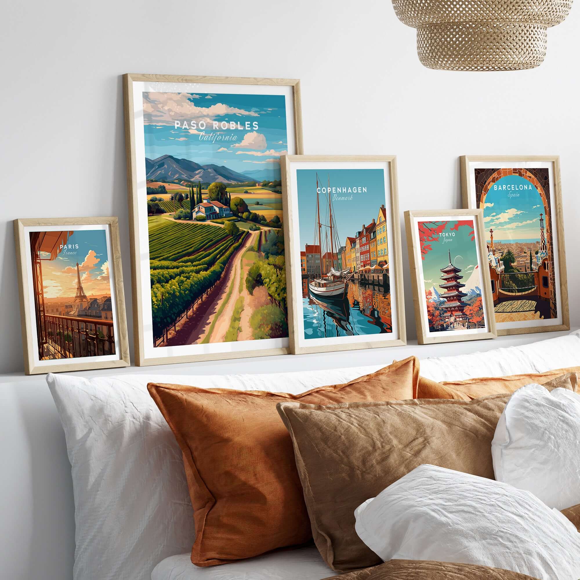 Paso Robles Farmhouse and Vines Print | California Wine Lover Wall Art displayed in a cozy home setting.