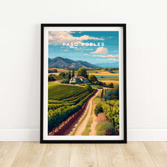 Paso Robles Farmhouse and Vines Print | California Wine Lover Wall Art in a stylish frame
