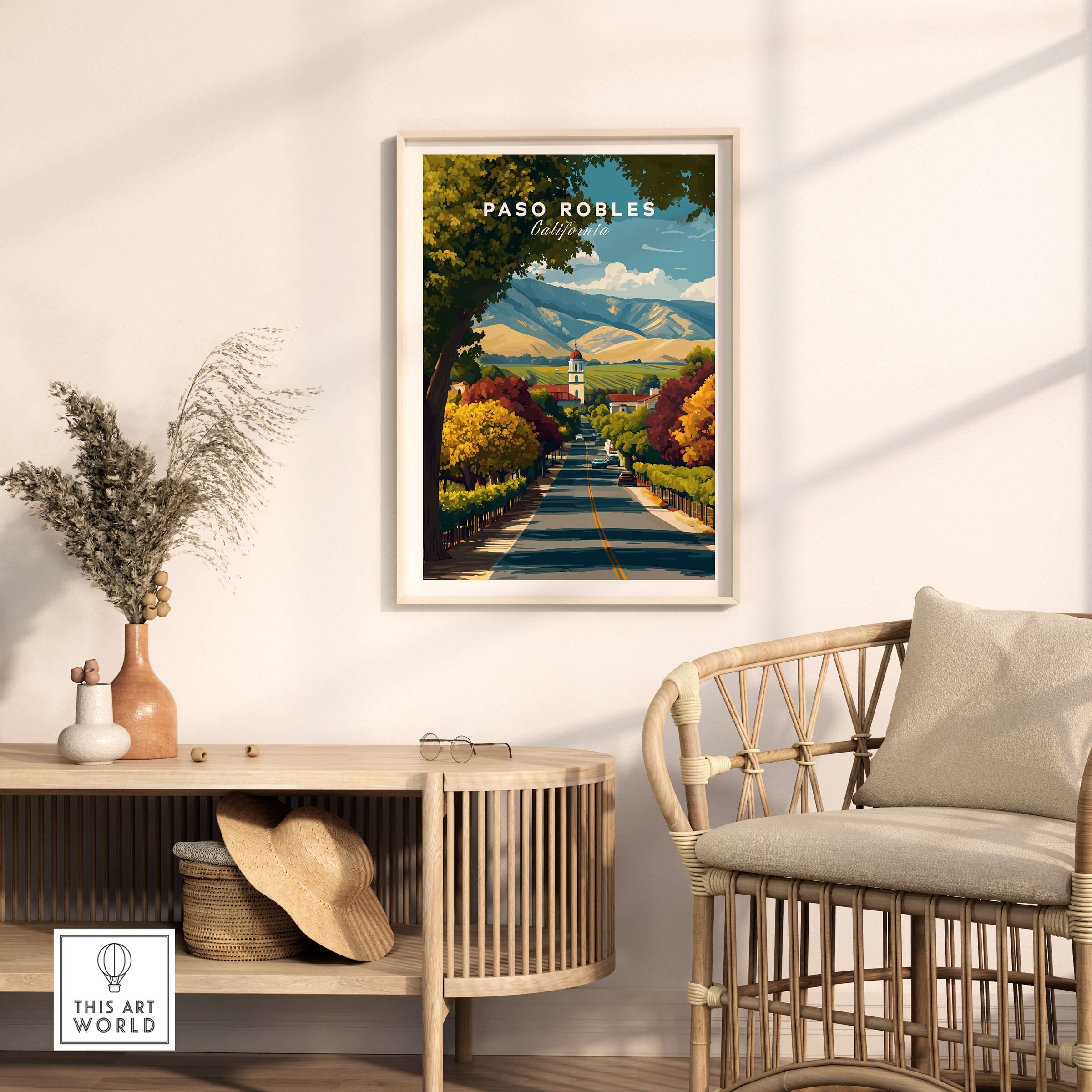 Paso Robles Print | California Home Decor displayed in a modern living room, showcasing serene vineyards and scenic beauty.