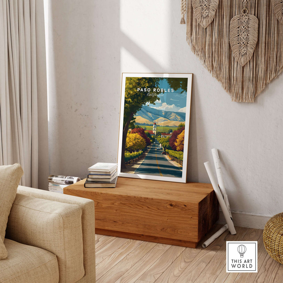 Paso Robles Print | California Home Decor featuring serene landscapes and rolling vineyards in a stylish interior setting.