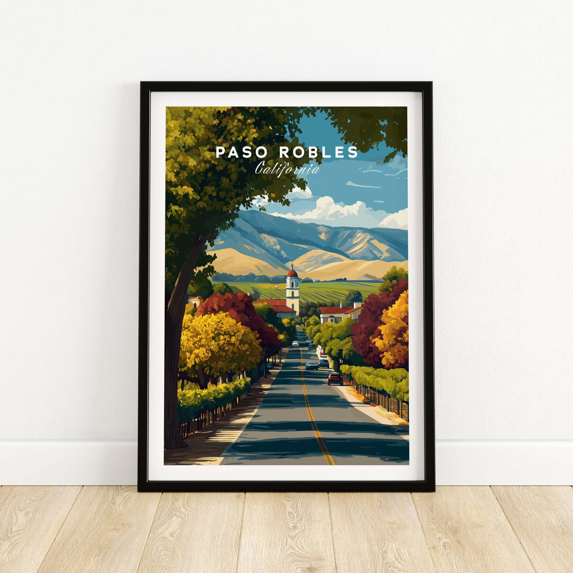 Paso Robles Print | California Home Decor - Beautiful landscape artwork of Paso Robles with vineyards and mountains.