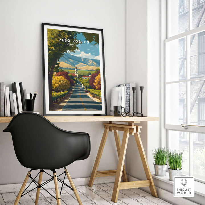 Paso Robles Print | California Home Decor featuring vibrant landscapes and vineyard scenery in a modern home office.