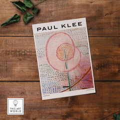 Paul Klee Blossoming Abstract Floral Modern Poster Art Print Decor showcasing an abstract floral design with pink and colorful patterns.