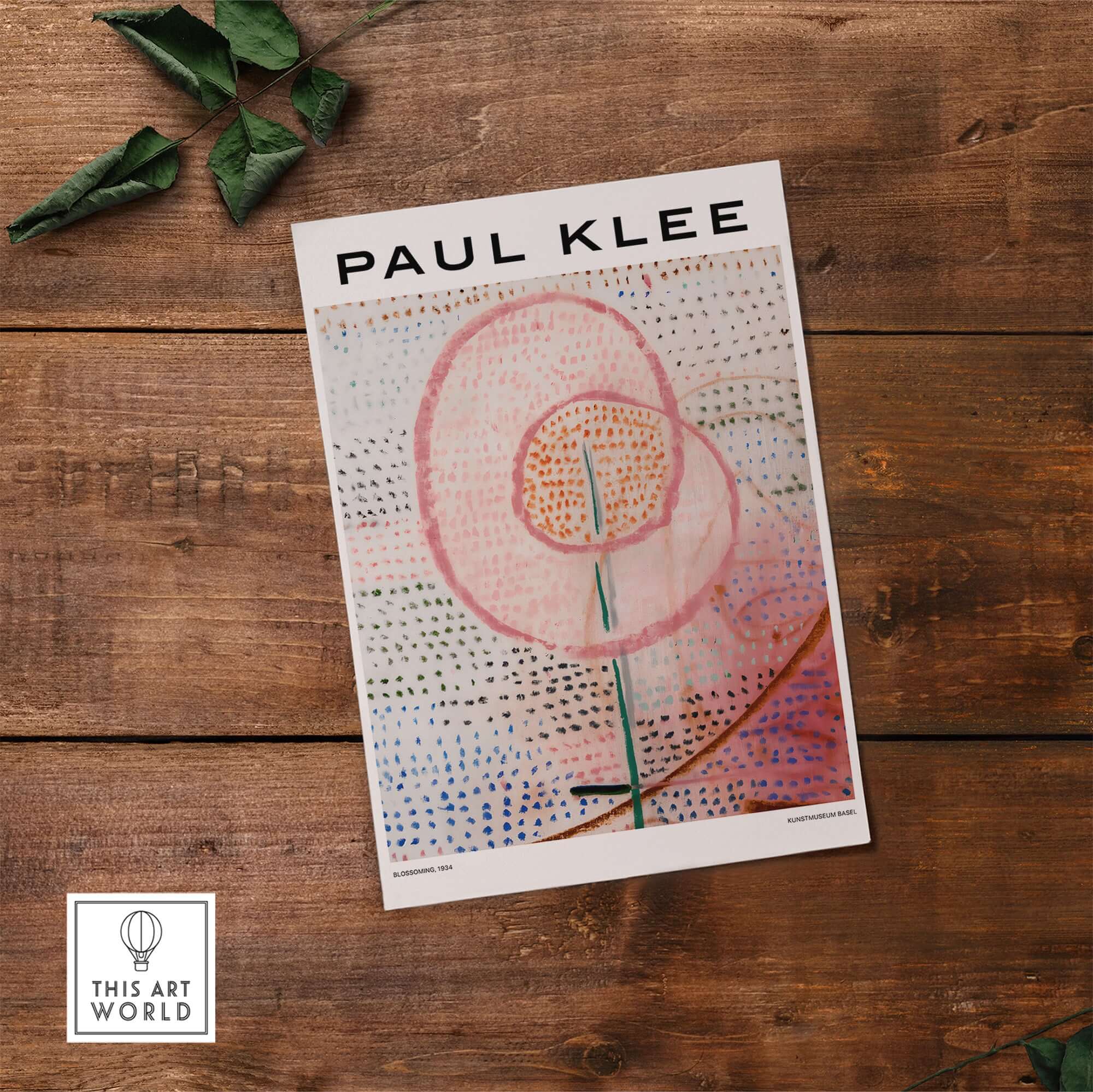 Paul Klee Blossoming Abstract Floral Modern Poster Art Print Decor showcasing an abstract floral design with pink and colorful patterns.