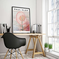 Paul Klee Blossoming Abstract Floral Modern Poster Art Print Decor displayed in a bright, modern office setting.