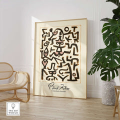 Paul Klee Comedians Handbill Abstract Figures Poster Modern Art Print displayed in a stylish room setting with greenery.