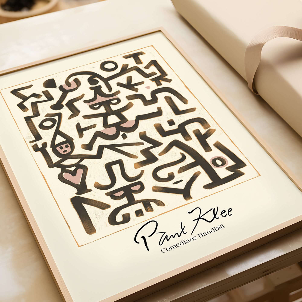 Paul Klee Comedians Handbill Abstract Figures Poster Modern Art Print displayed in a framed print with whimsical symbols.