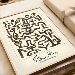 Paul Klee Comedians Handbill Abstract Figures Poster Modern Art Print displayed in a framed print with whimsical symbols.