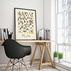 Paul Klee Gesetz Abstract Symbols Modern Art Print Wall Poster Decor displayed in a stylish office setting with a desk and chair.