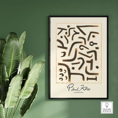 Paul Klee Growth Stirs Abstract Art Print Modern Poster Wall Decor framed against a green wall with plants.